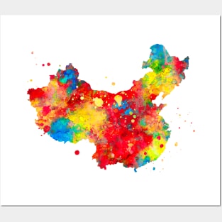 China Watercolor Map Painting Posters and Art